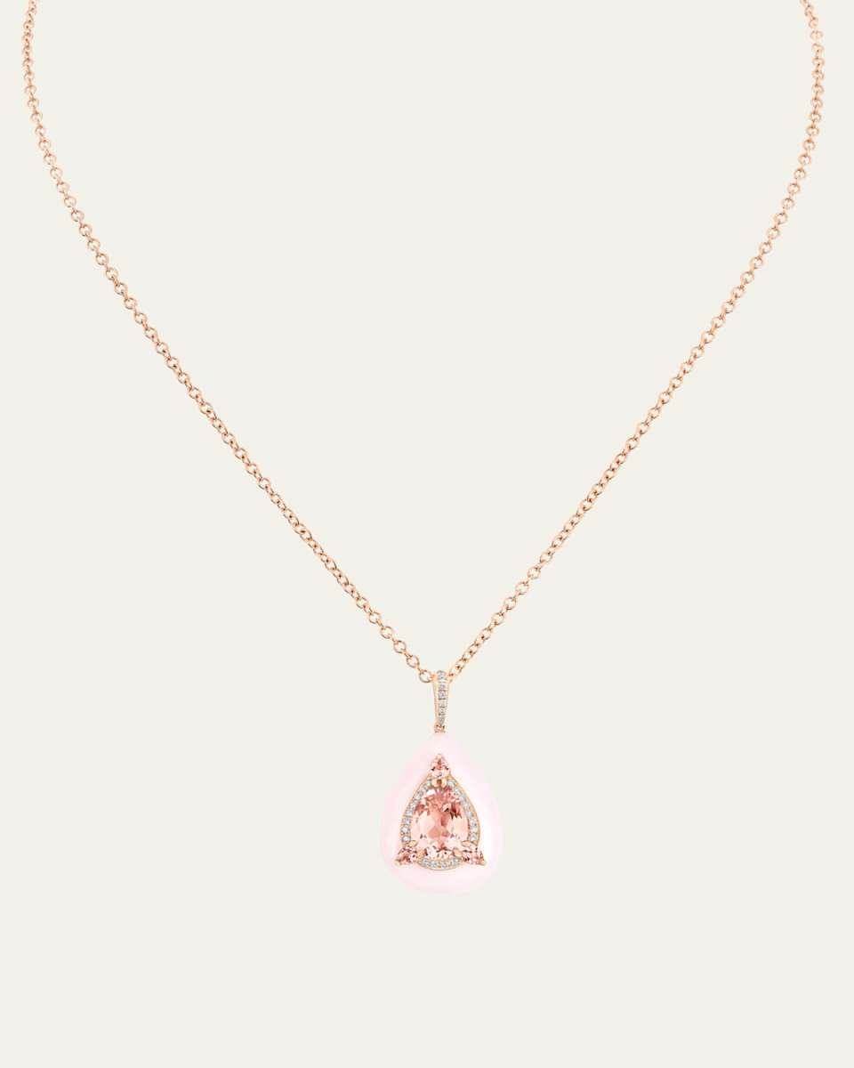 Rose Gold Inlay Reveal Pink Opal and Morganite Pendant Necklace with Diamonds